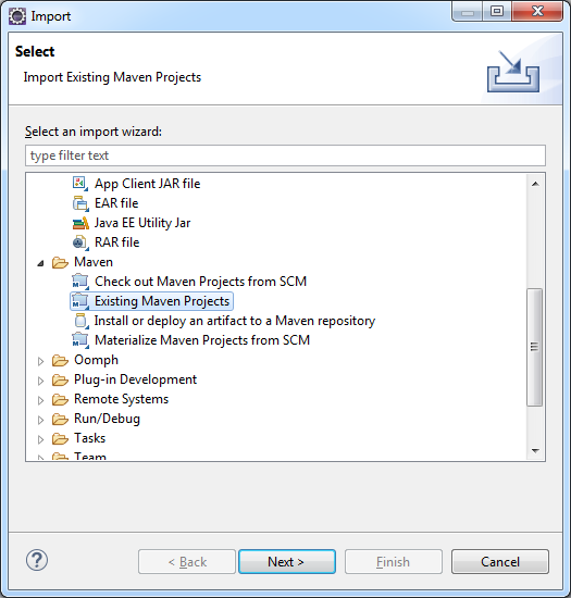 Import existing Maven Projects
