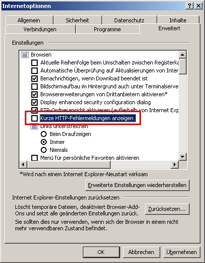 Internet Explorer: Fehler 500