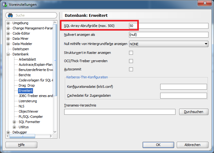 SQL-Array-Abrufgröße SQL-Array-Abrufgröße