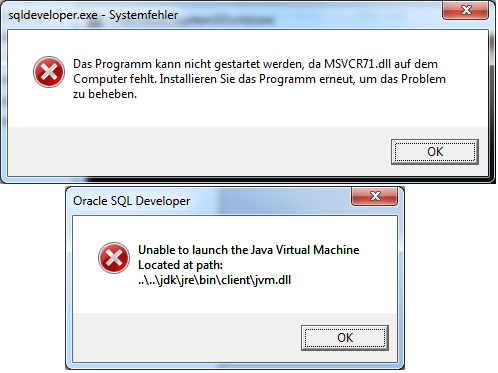 SQLDeveloper-Startfehler SQLDeveloper-Startfehler