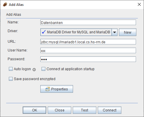 Alias zur MariaDB