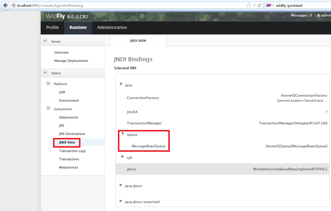 JMXConsole (MessageBean)