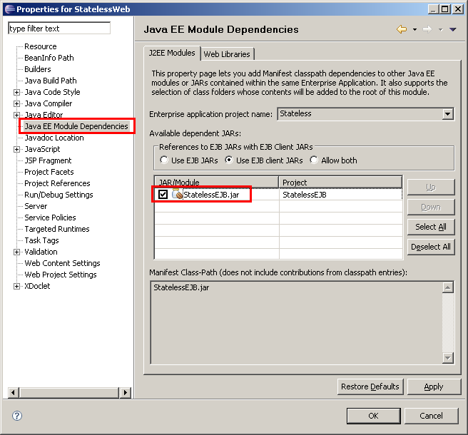Java EE Module Dependencies
