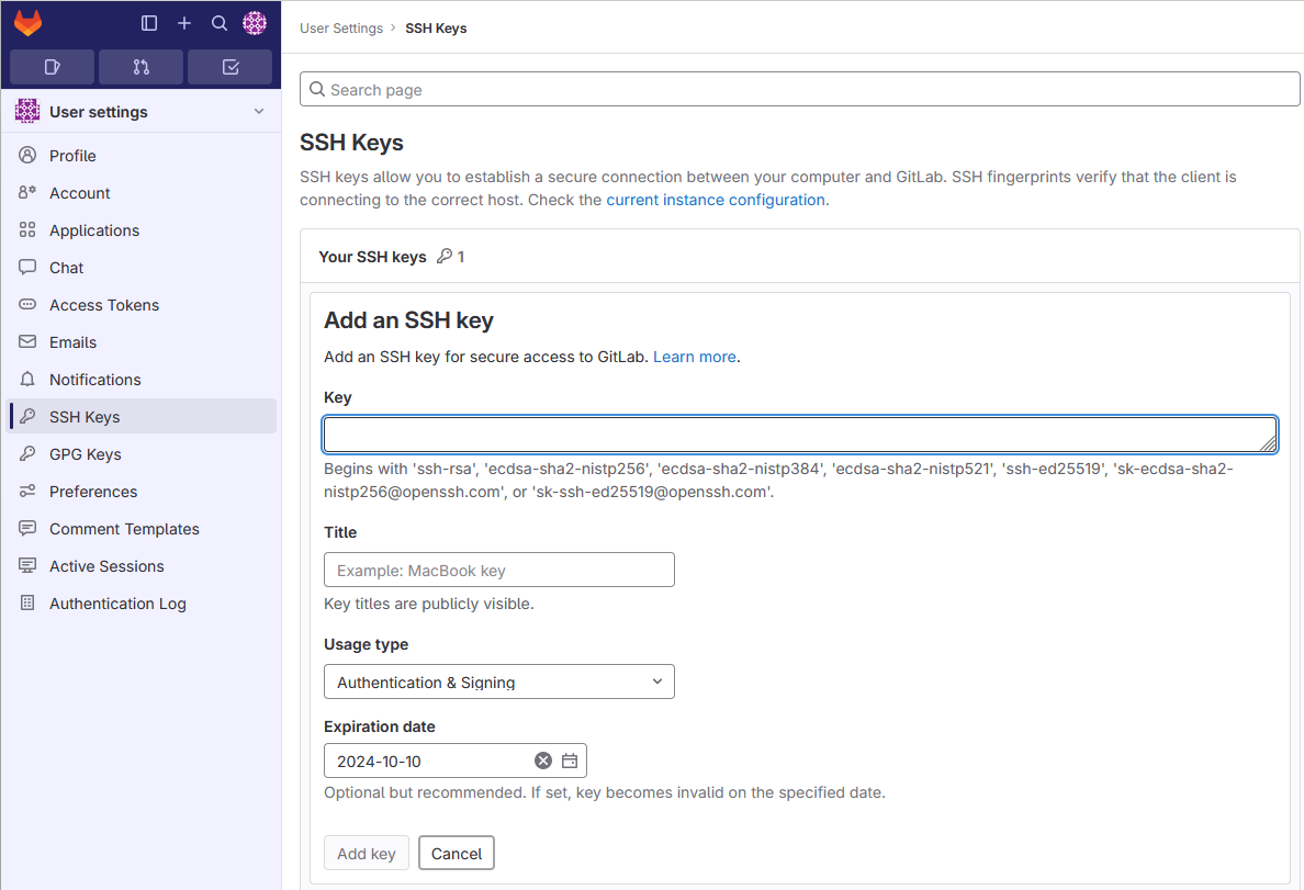 SSH Key in Gitlab registrieren