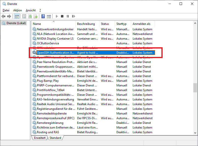 OpenSSH-Agent starten