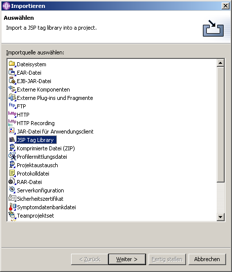 Tag library importieren (Step 1)