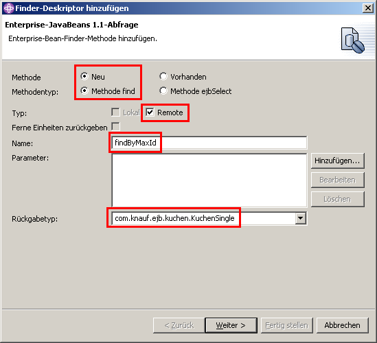 Entity Bean, Finder-Methode (Schritt 1)