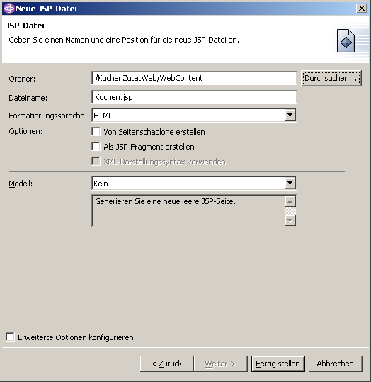 Webclient: Kuchen.jsp zufgen