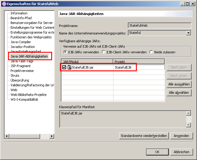 Webclient, EJB-Referenz, Schritt 1