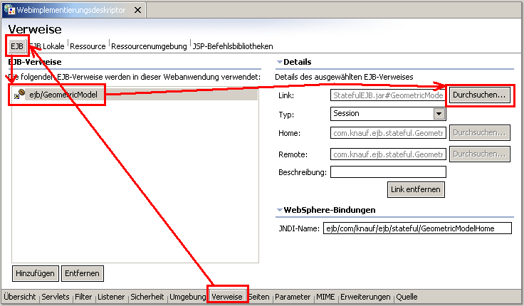 Webclient, EJB-Referenz, Schritt 2