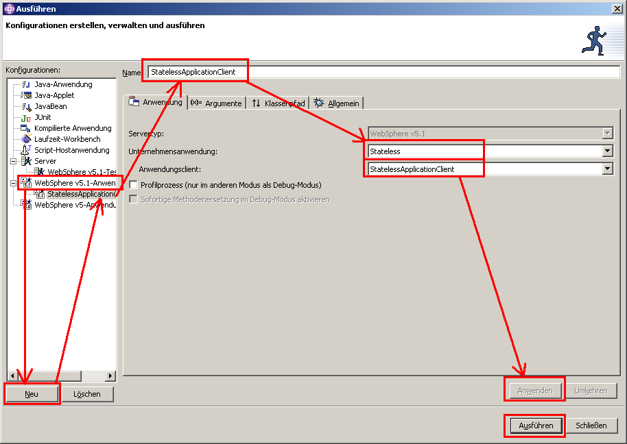 Application Client ausfhren, Schritt 1