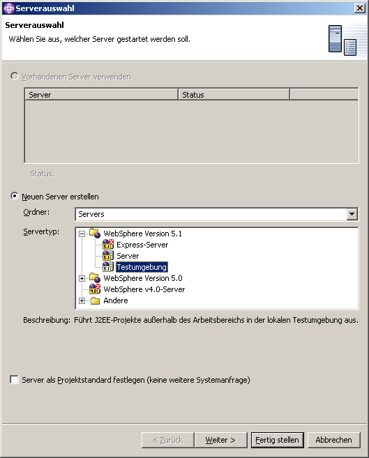 Server erstellen, Schritt 1