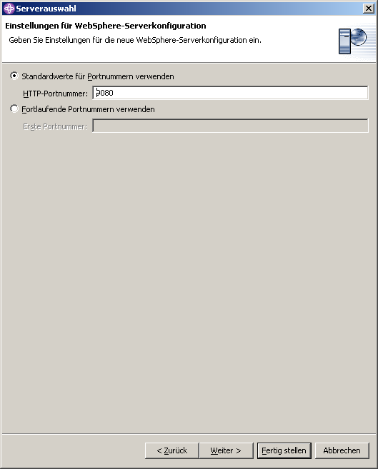 Server erstellen, Schritt 2