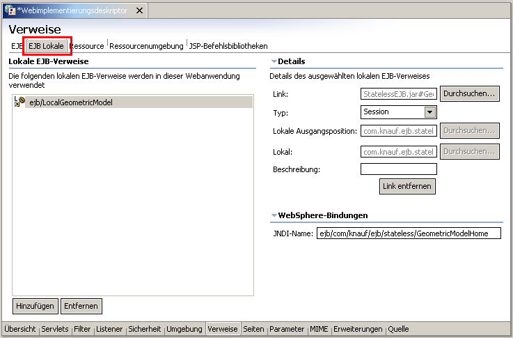 Webclient, EJB-Referenz, Schritt 4