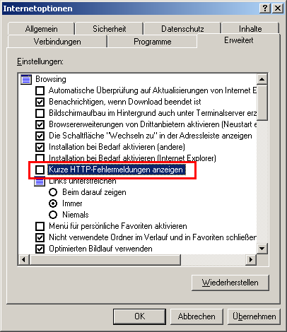 Internet Explorer: Fehler 500