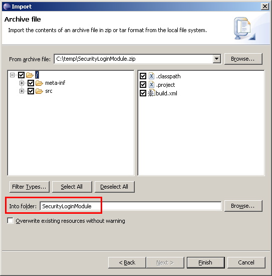 Import SecurityLoginModule
