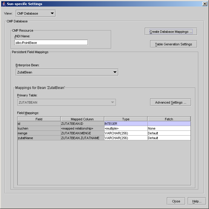Zutat Bean (Database Mappings)