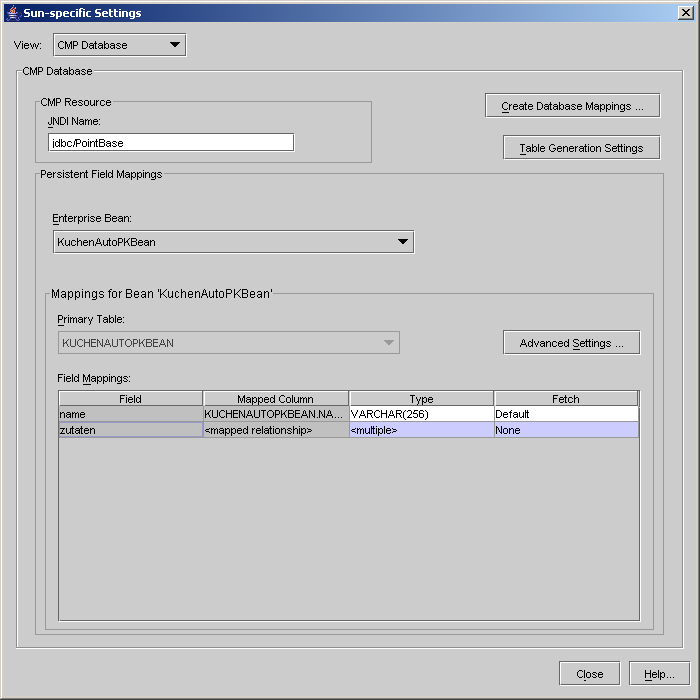 Kuchen Bean (Database Mappings, 2. Versuch)