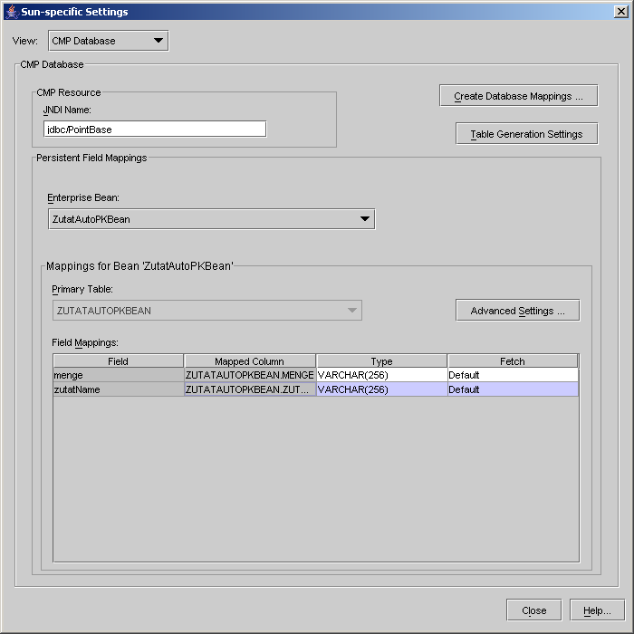 Zutat Bean (Database Mappings)