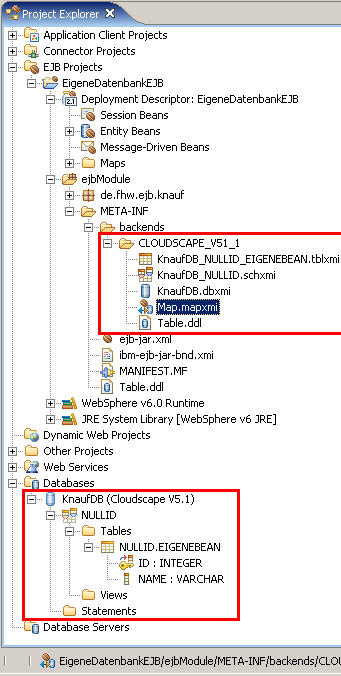 Datenbank im Project Explorer