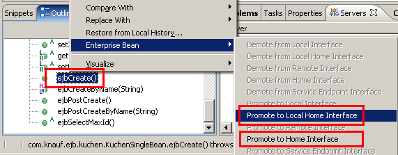 ejbCreate auf HomeInterfaces hochstufen