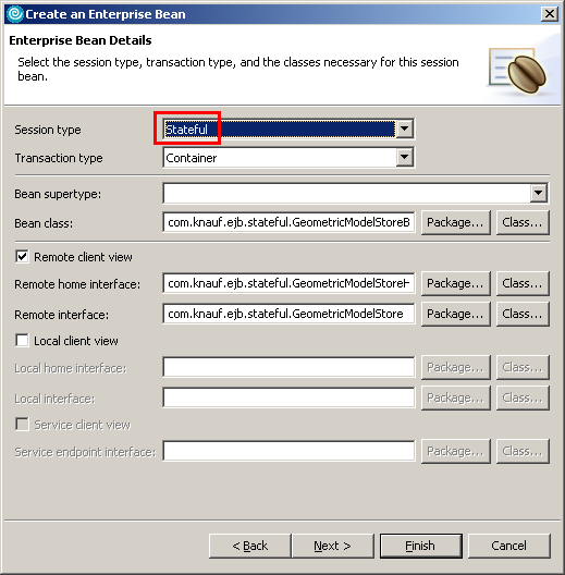 Stateful Session Bean, Schritt 2
