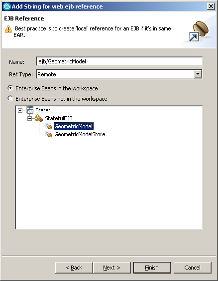 Webclient, EJB-Referenz auf GeometricModelBean