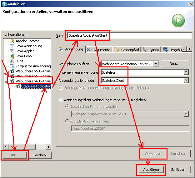 Application Client ausfhren, Schritt 1