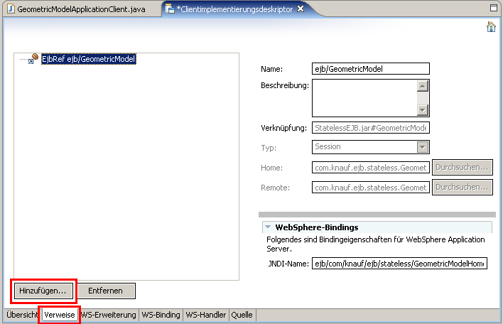 Application Client, EJB-Referenzen, Schritt 1