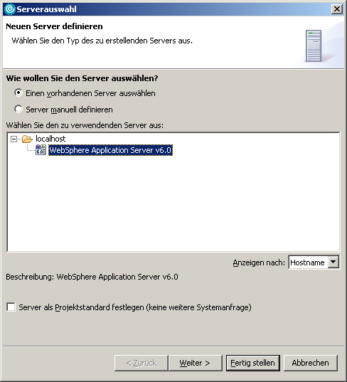 Server erstellen, Schritt 1