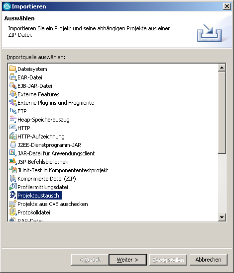 Import, Schritt 1