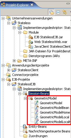 Erzeugte J2EE-Hierarchie mit Bean