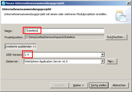 Erzeugen einer Application (Schritt 2)