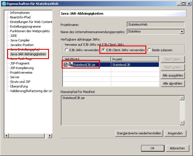 Webclient, EJB-Referenz, Schritt 2