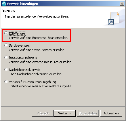 Webclient, EJB-Referenz, Schritt 4
