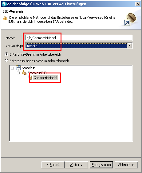 Webclient, EJB-Referenz, Schritt 5