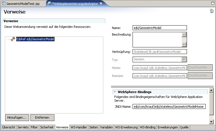 Webclient, EJB-Referenz, Schritt 6