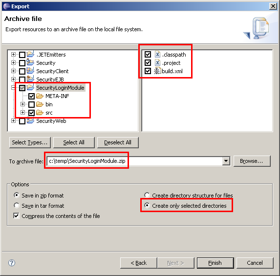 Export SecurityLoginModule