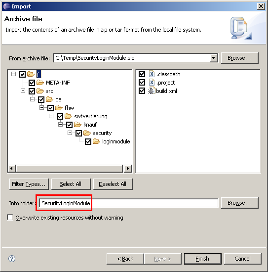 Import SecurityLoginModule