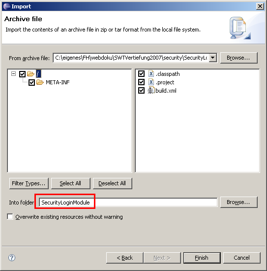 Import SecurityLoginModule