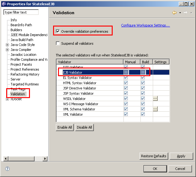 EJB validation