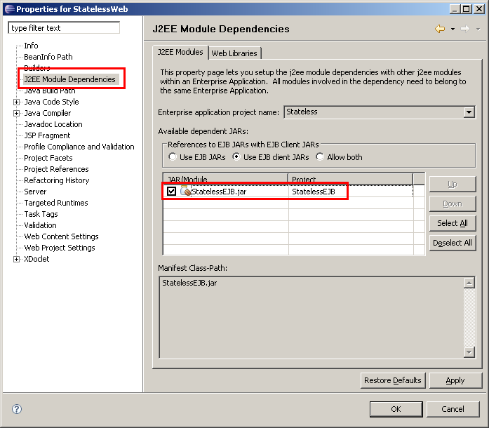 J2EE Module Dependencies