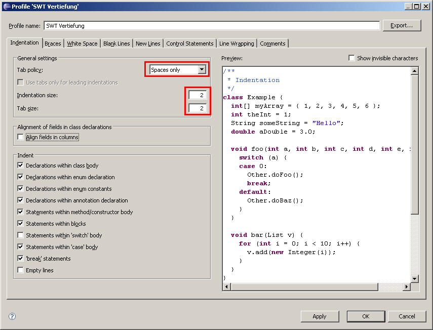 Indentation