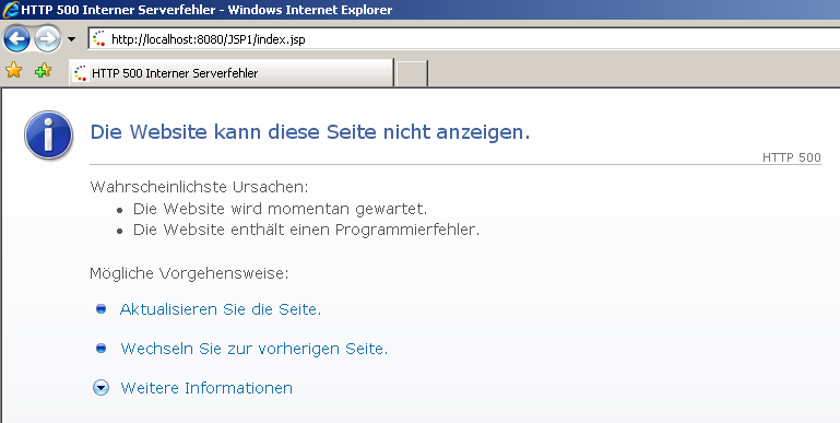 Internet Explorer: Fehler 500