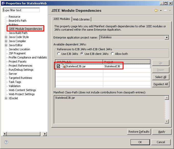 J2EE Module Dependencies