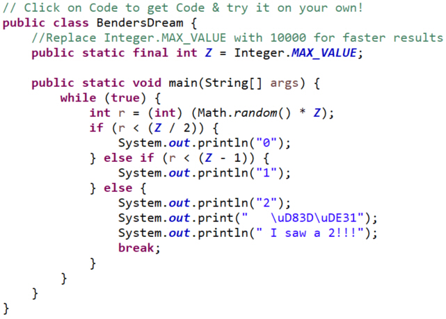 Ein Bild von einem Code zu 'Benders Dream'. Wenn Sie auf das Bild klicken können Sie den Code herunterladen